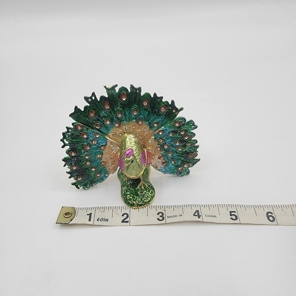 hinged Trinket Box 3.0" Peacock Eye Tail Feathers - Picture 11 of 13